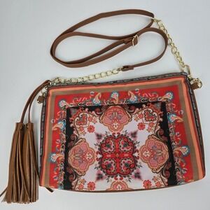 Chico's Medallion Boho Crossbody Handbag / Clutch – Tassel Zip – Removable Strap